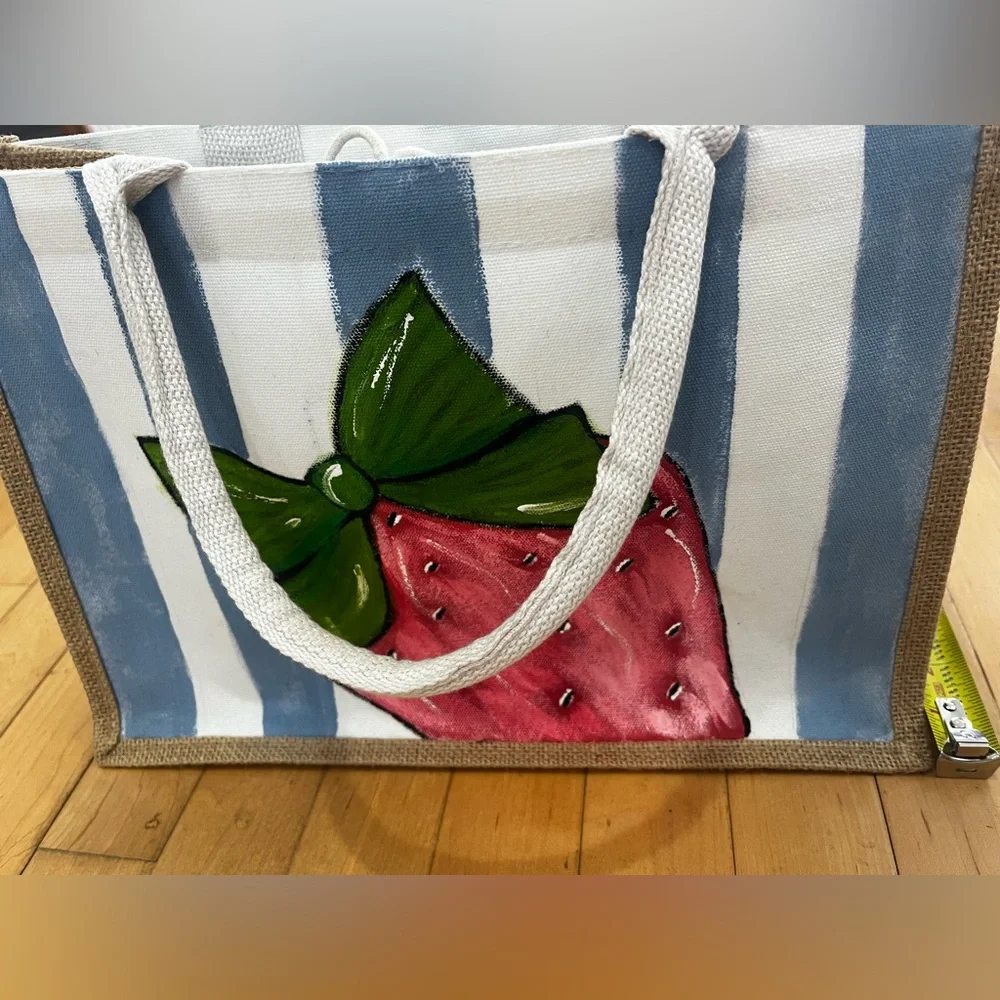 Strawberry Canvas Tote Bag - Green, Red, and Blue - Picture 7 of 8
